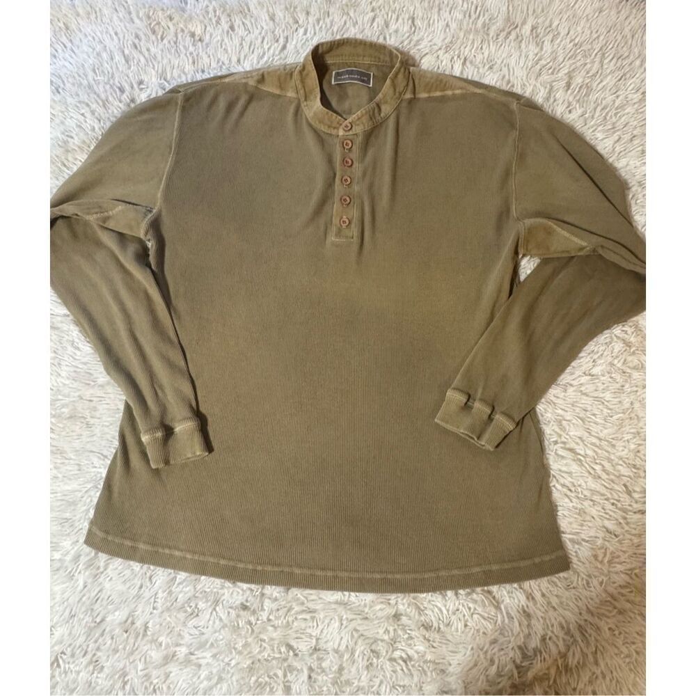 Weekendz off Men's long sleeve mixed media henley ribbed knit pullover shirt L